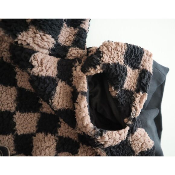 PINK x Victoria's Secret WMNs Sz XL Brown Checkered Cozy Fleece 1/2 Zip Pullover - Picture 6 of 10